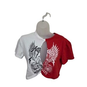 Y2K‎ Vintage Social Scene Colorblock Crop Top Motorcycle Eagle Graphic Tee
